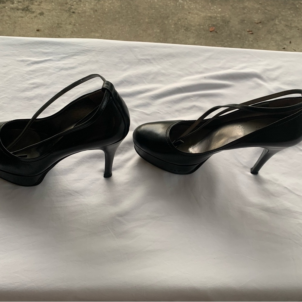 Guess by Marciano Black Leather Ankle-Strap Round-Toe Pumps - Picture 2 of 5